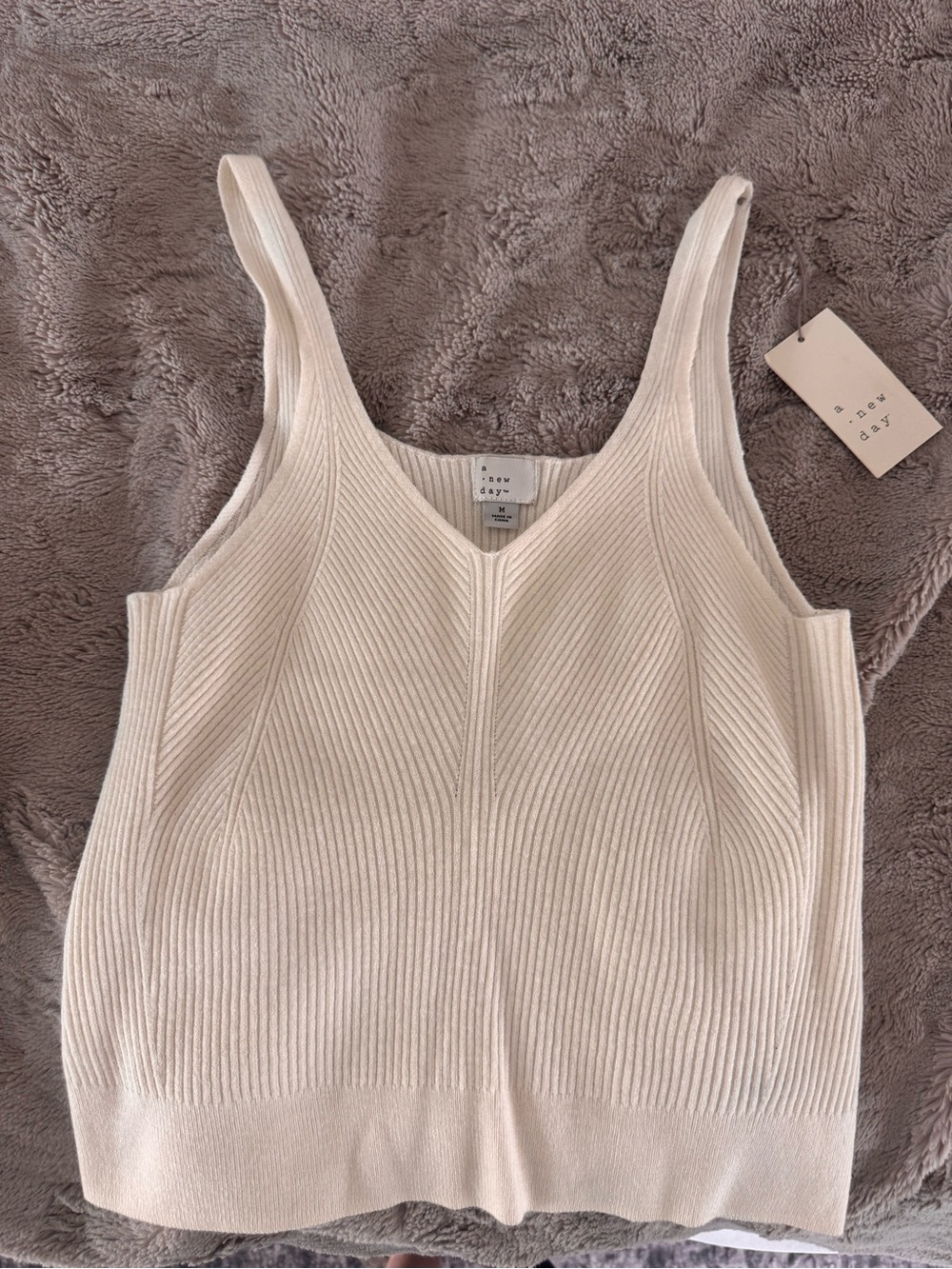 a new day Cream Ribbed V-Neck Tank